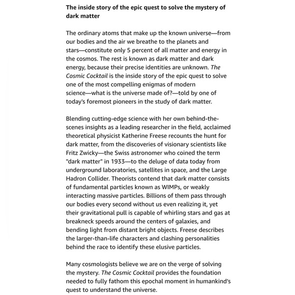 The Cosmic Cocktail Book Three Parts Dark Matter by Katherine Freese Paperback - Picture 2 of 15